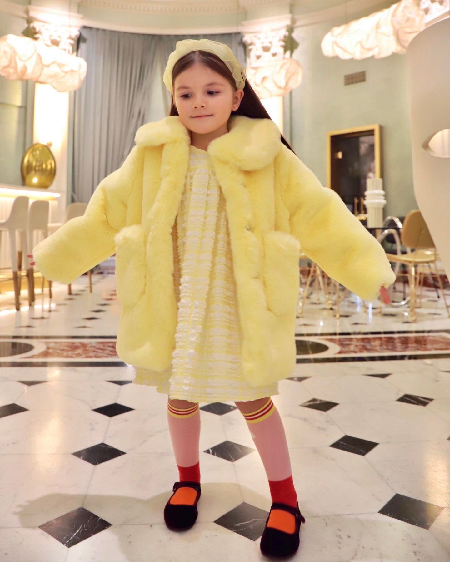 Yellow sales fur coat