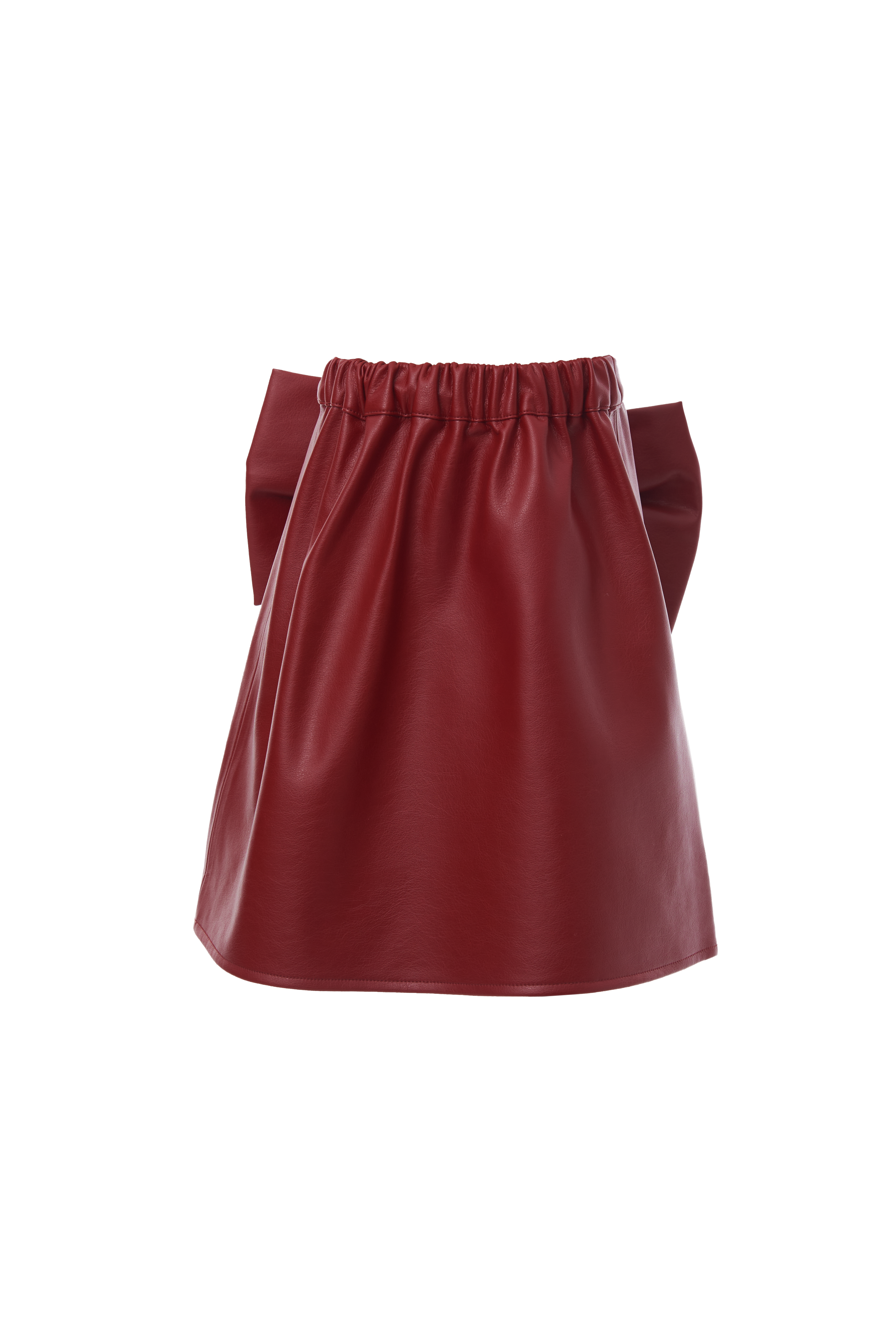 Leather Bow Skirt in Dark Red
