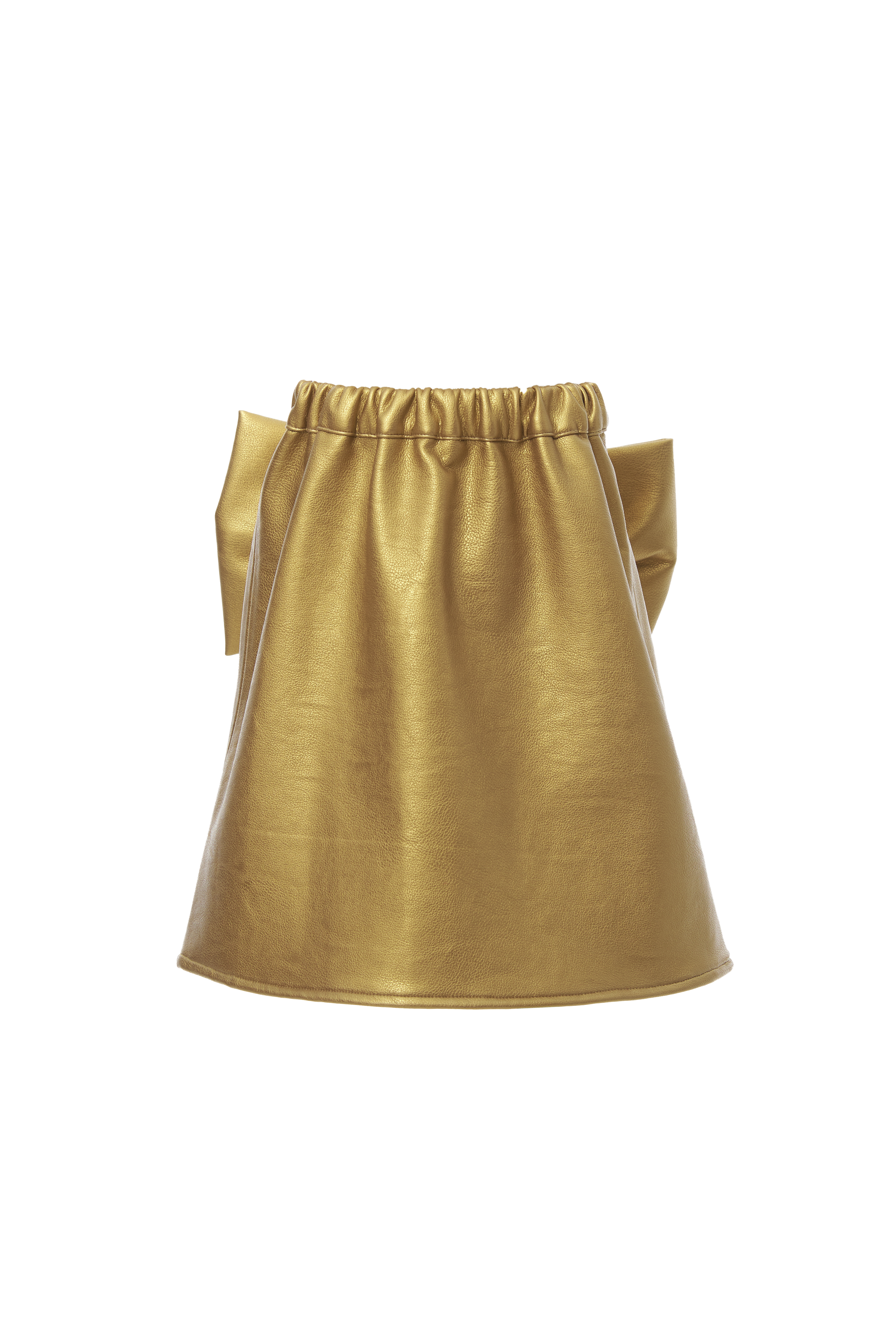 Leather Bow Skirt in Gold