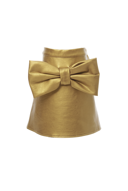 Leather Bow Skirt in Gold